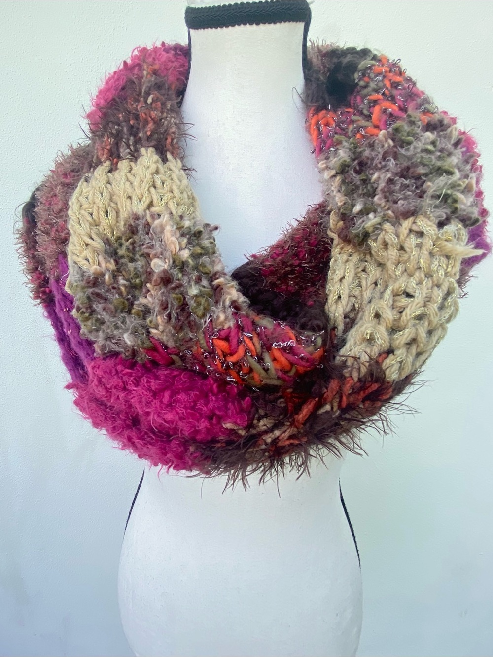 Y2K Fairy Fuchsia Multicolor Patchwork Knit Sequin Metallic Fuzzy Long Infinity